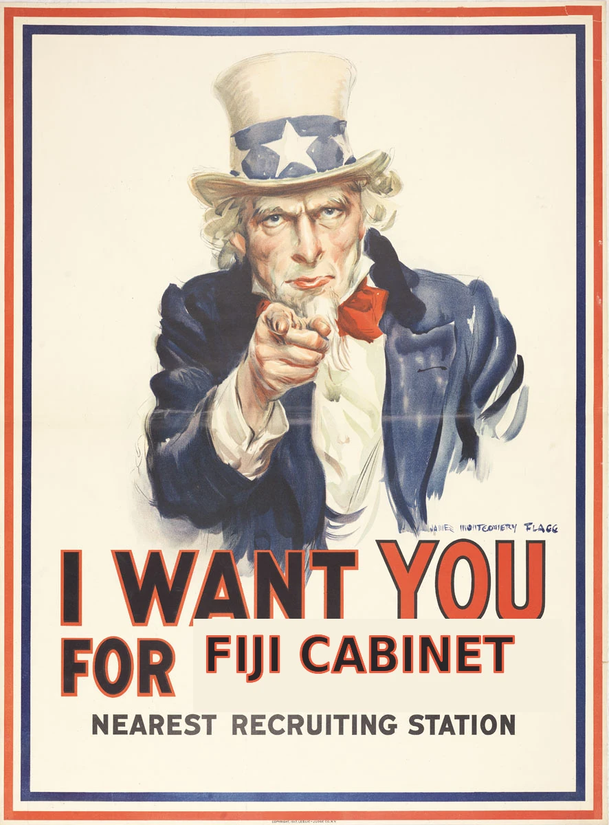 Uncle Sam points toward the viewer on an I Want You poster.